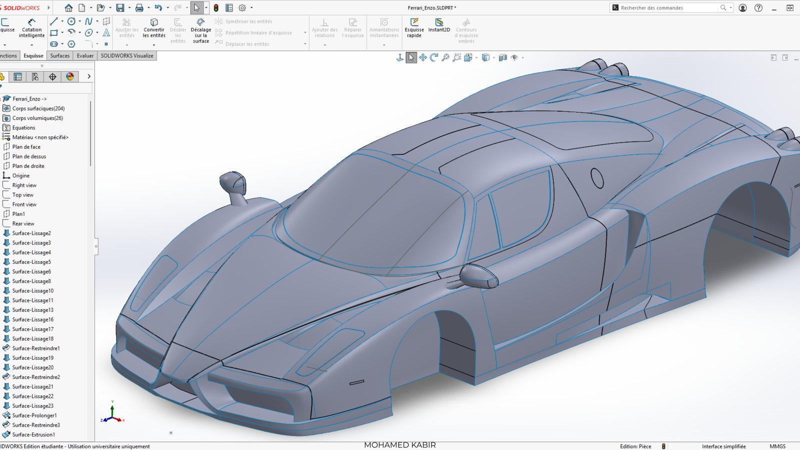Ferrari Enzo Carrosserie en surfacique sous SolidWorks